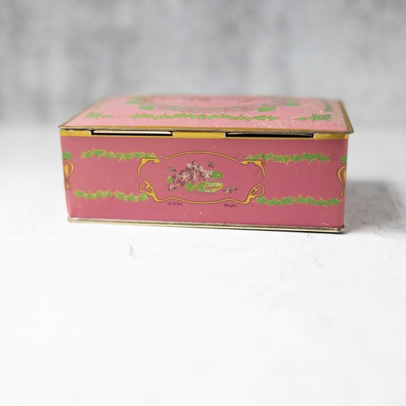 Vintage Louis Sherry New York hinged candy tin box pink violets Eagle Can Co 6" - Picture 5 of 9